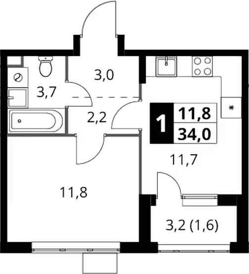 1-комн., 32.4 м², 4/17 этаж, ЖК «1-й Шереметьевский»