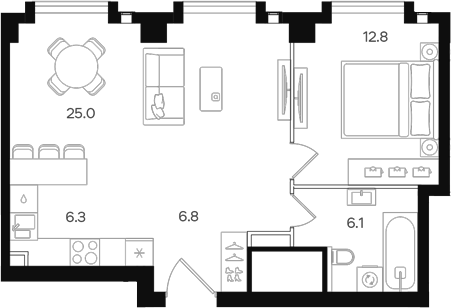 2-комн., 57 м², 35/40 этаж, ЖК «АУРА»