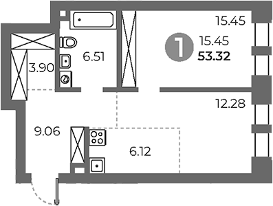 2-комн., 53.32 м², 7/24 этаж, ЖК «Павелецкая от Гранель»