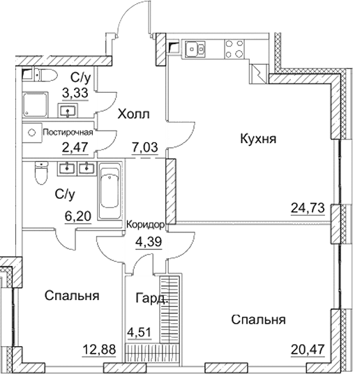 3-комн., 86.01 м², 5/28 этаж, ЖК «СЕЗАР СИТИ»