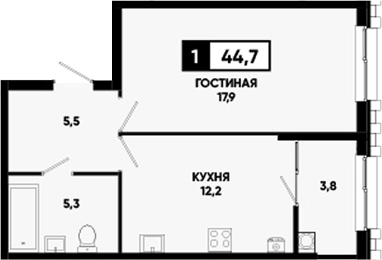 1-комн., 40.9 м², 2/24 этаж, ЖК «Основа. ГК ЮгСтройИнвест. Ставропольский край»