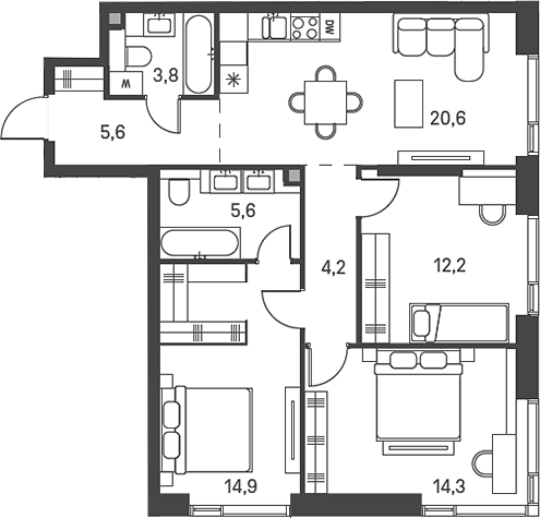 4+ комнаты, 81.2 м², 26/40 этаж, ЖК «Моментс»