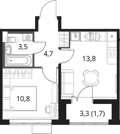 1-комн., 32.9 м², 12/16 этаж, ЖК «1-й Шереметьевский»