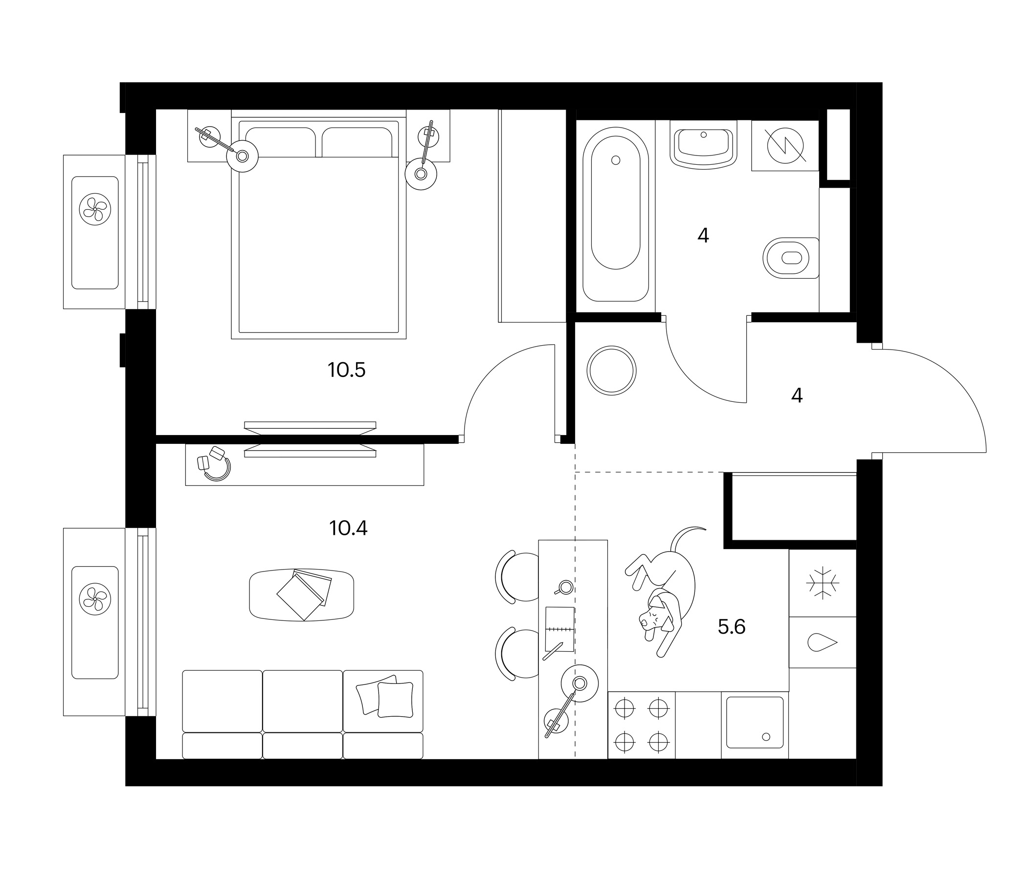 2-комн., 34.5 м², 4/15 этаж, ЖК «Белая Дача парк»