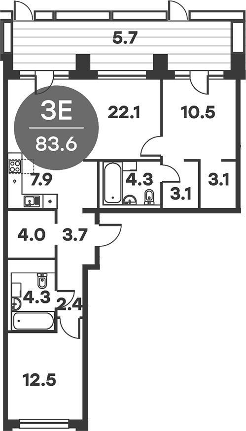 3-комн., 82.35 м², 1/6 этаж, ЖК «Равновесие»