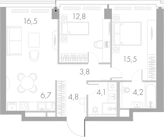 3-комн., 68.4 м², 12/40 этаж, ЖК «Ривер Парк Кутузовский»