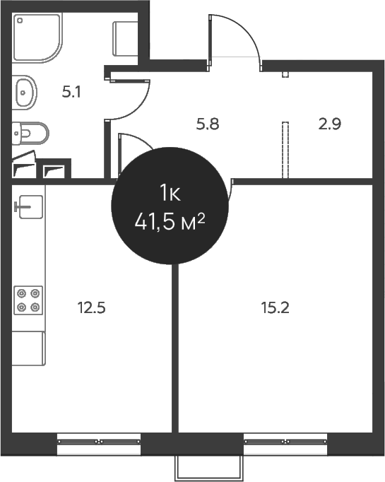 1-комн., 41.5 м², 1/3 этаж, ЖК «Павлово 3»