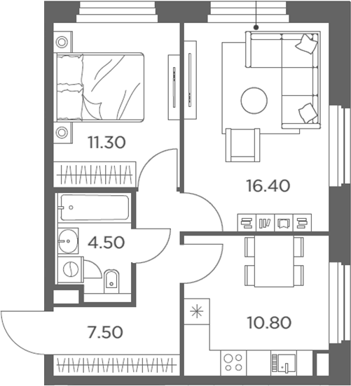 2-комн., 50.5 м², 12/20 этаж, ЖК «Белый Град»