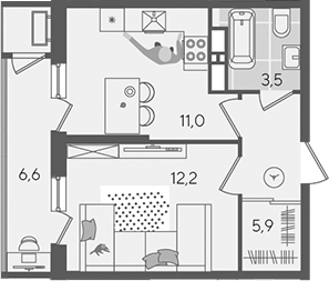 1-комн. квартира, 32.6 м² в ЖК Рекорд — фото 2