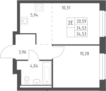 2-комн., 34.53 м², 17/17 этаж, ЖК «Горки Парк»
