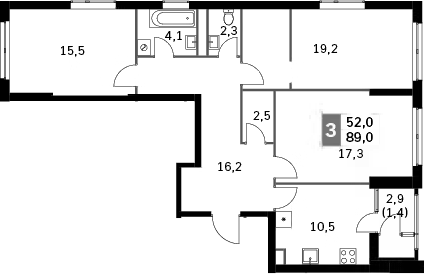 3-комн., 87.3 м², 37/43 этаж, ЖК «Скай Гарден»