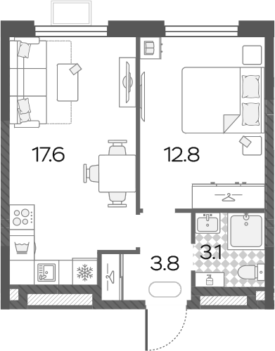 2-комн., 37.3 м², 20/20 этаж, ЖК «Лучи»