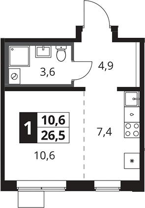 Студия, 26.5 м², 22/25 этаж, ЖК «1-й Южный»