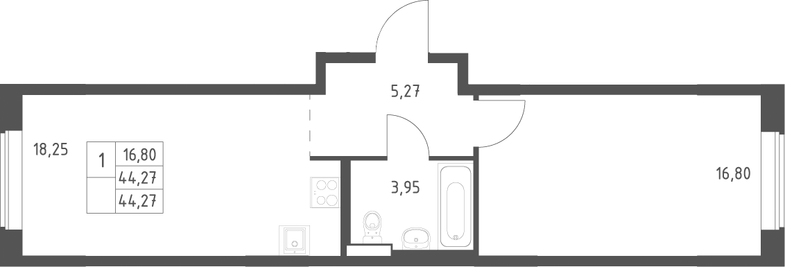 2-комн., 44.27 м², 9/12 этаж, ЖК «Большое Юрлово»