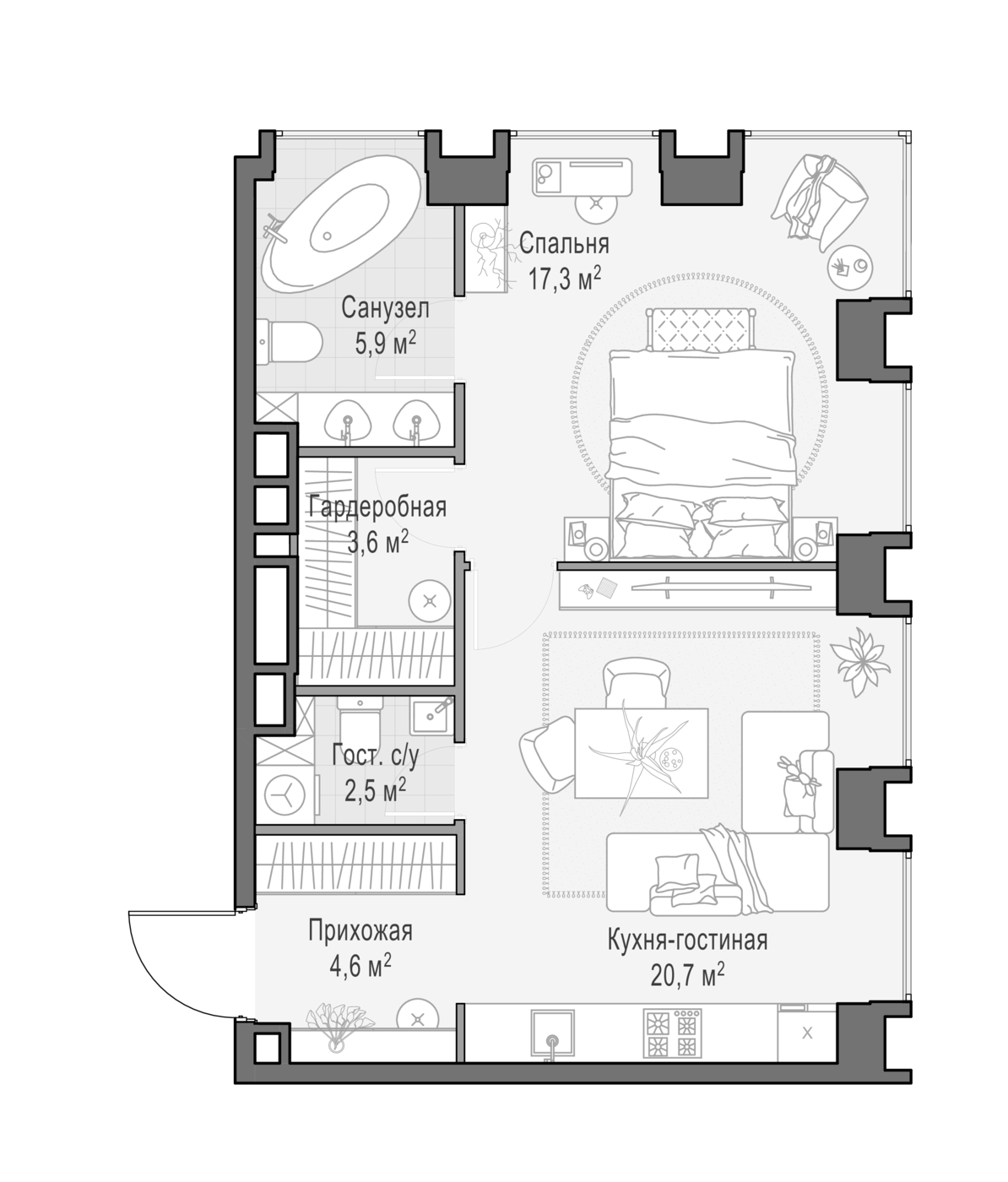 2-комн., 55.2 м², 11/23 этаж, ЖК «Квартал Life Time»