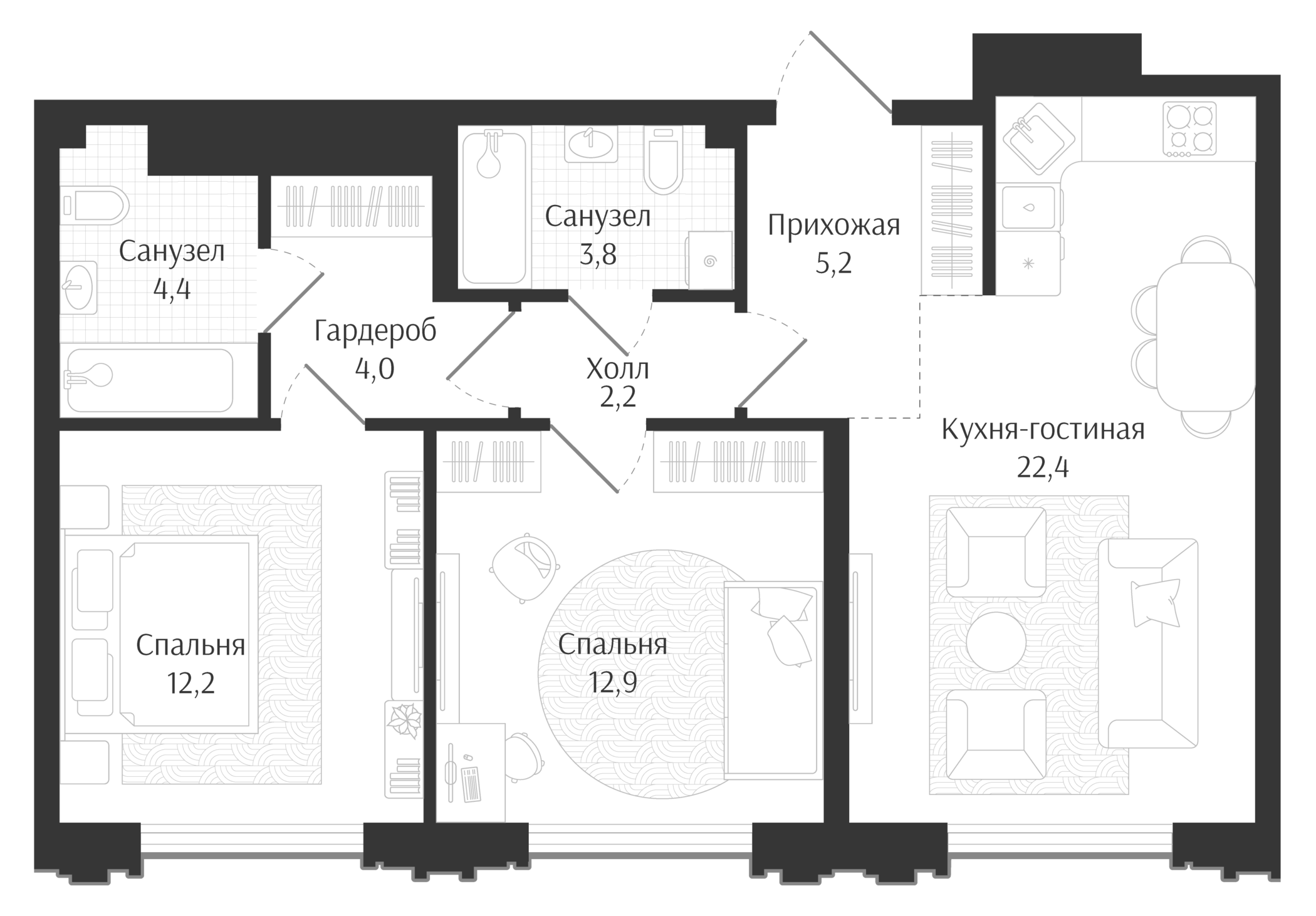 3-комн. квартира, 67.1 м² в ЖК Брют Резиденс — фото 2