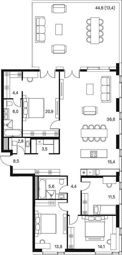 4+ комнаты, 147.3 м², 29/30 этаж, ЖК «Моментс»