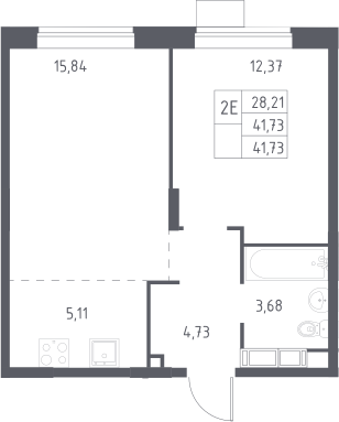 2-комн., 40.5 м², 21/22 этаж, ЖК «Новоград Павлино»