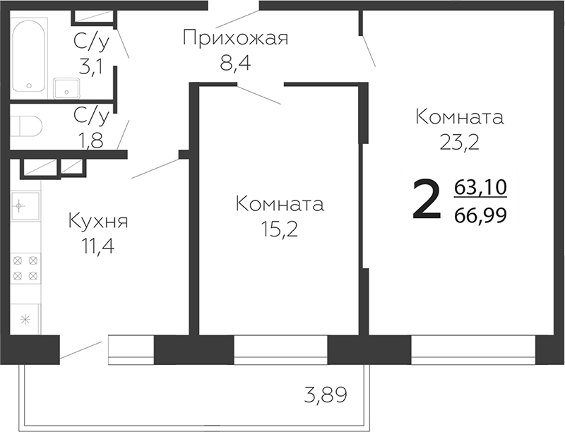 2-комн. Онегин. ГК Развитие