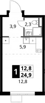 Студия, 24.9 м², 19/24 этаж, ЖК «1-й Донской»