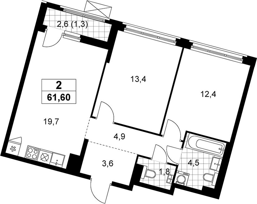 3-комн., 60.3 м², 9/14 этаж, ЖК «Прокшино»
