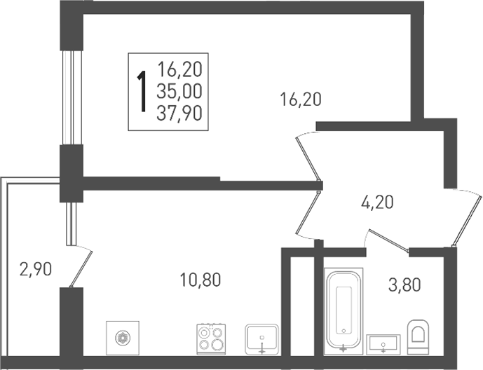 1-комн. квартира, 35 м² в ЖК ЖК «Кубанская Крепость» — фото 2