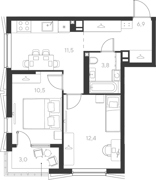 2-комн., 46.6 м², 8/9 этаж, ЖК «Ридз»