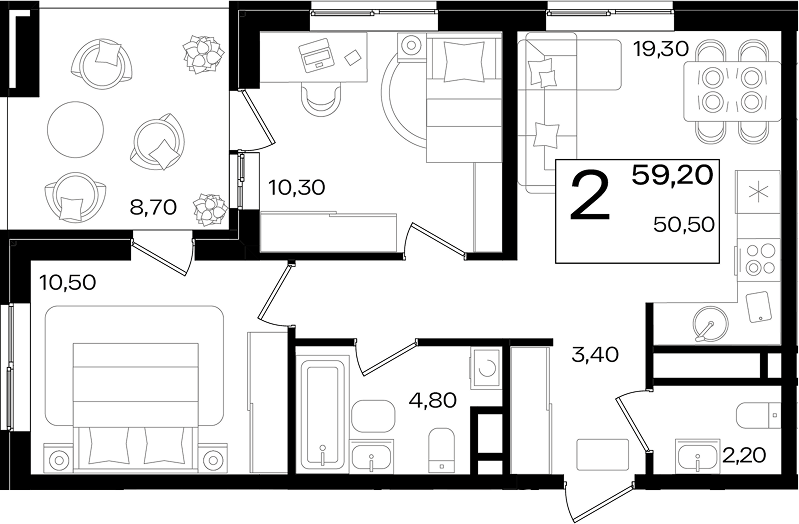 3-комн. квартира, 50.5 м² в ЖК Патрики — фото 2