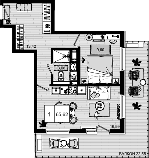 2-комн. квартира, 43.07 м² в ЖК IT гостиничный комплекс Корсаков — фото 2