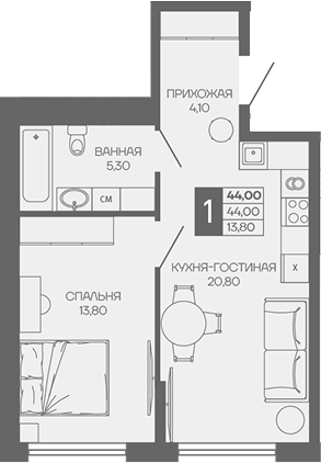 1-комн. квартира, 44 м² в ЖК Иначе в Молодежном — фото 2