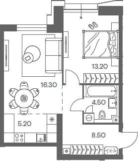 2-комн., 47.7 м², 5/32 этаж, ЖК «Инджой»