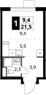 Студия, 21.5 м², 16/24 этаж, ЖК «1-й Донской»