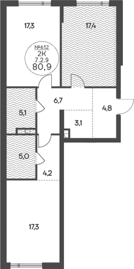 2-комн., 80.9 м², 2/14 этаж, ЖК «Клубный квартал КРЫЛАТСКАЯ 33»