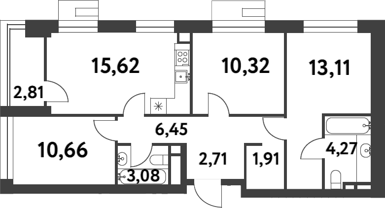 3-комн., 68.13 м², 7/13 этаж, ЖК «Смарт Гарден»