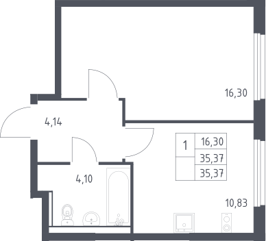 1-комн., 35.4 м², 4/17 этаж, ЖК «Пригород Лесное»