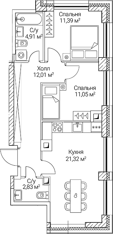 3-комн. СЕЗАР СИТИ