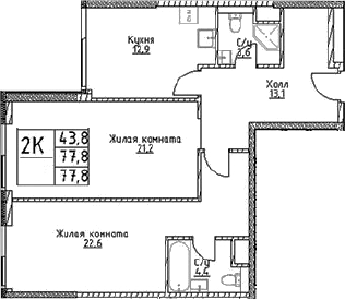 2-комн., 77.8 м², 4/29 этаж, ЖК «Наметкин Тауэр»