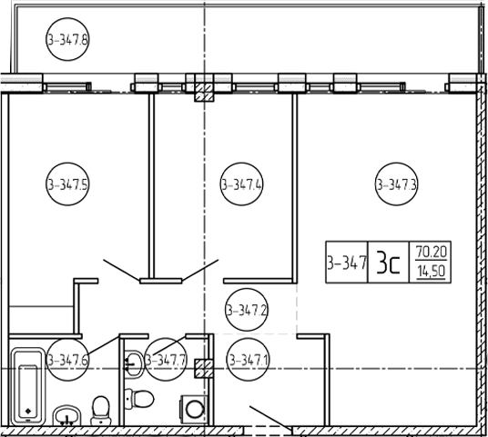 Студия, 70.2 м², 3/9 этаж, ЖК «Лучи»