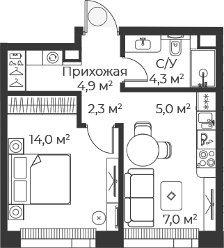 2-комн., 37.5 м², 23/25 этаж, ЖК «Веер»