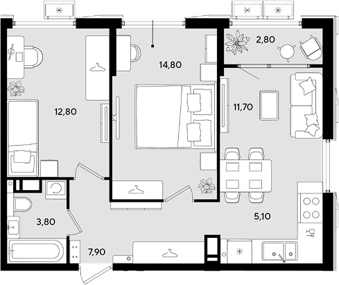 3-комн. квартира, 56.1 м² в ЖК Порто-Ново — фото 2