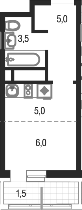 Студия, 19.5 м², 17/25 этаж, ЖК «Котельники парк»