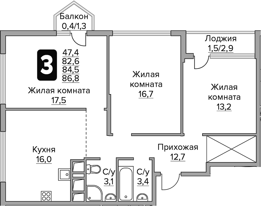 3-комн. Гранель Бригантина