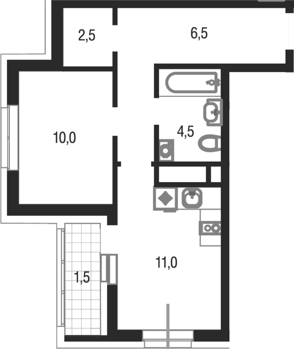 1-комн., 34.5 м², 10/25 этаж, ЖК «Котельники парк»