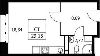 Студия, 29.15 м², 6/21 этаж, ЖК «Волковская 67»