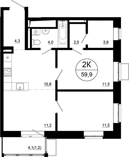 3-комн., 58.7 м², 10/24 этаж, ЖК «Союзный»