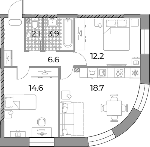 3-комн., 58.1 м², 28/28 этаж, ЖК «ЗилАрт»