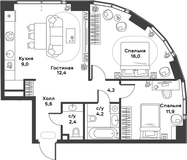 3-комн., 65.7 м², 23/39 этаж, ЖК «АЛИА»