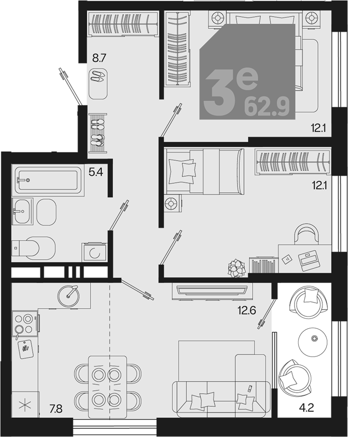 3-комн. квартира, 58.7 м² в ЖК Первое место — фото 2