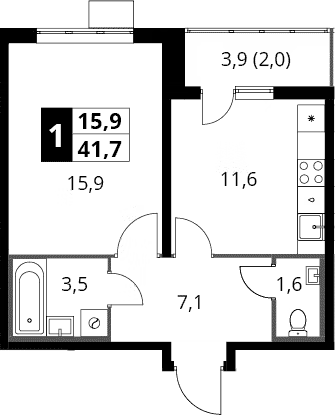 1-комн., 39.7 м², 5/25 этаж, ЖК «1-й Южный»