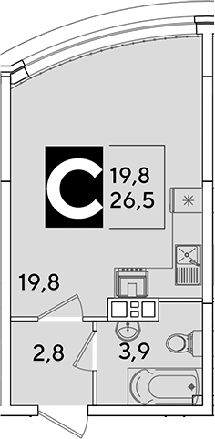 Студия, 26.5 м², 8/16 этаж, ЖК «Самолет»